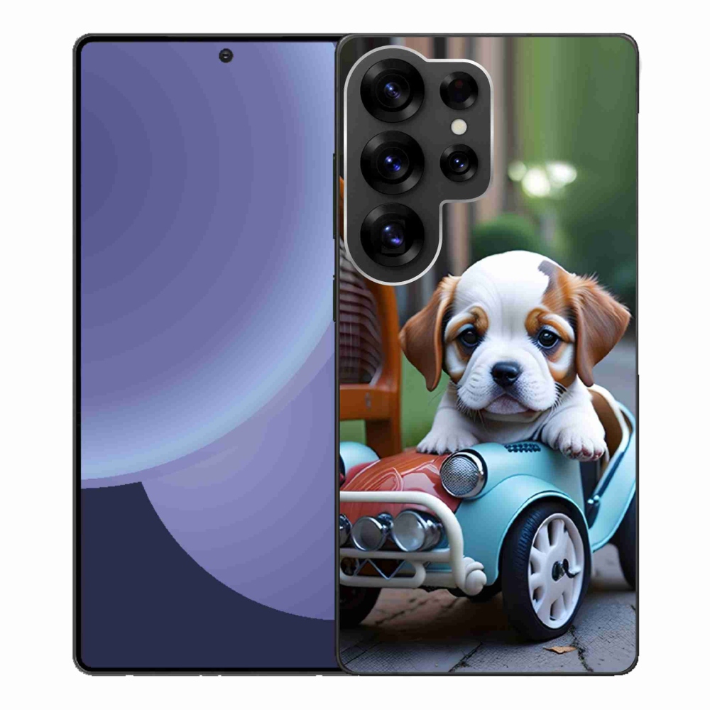 Gélový kryt mmCase na Samsung Galaxy S25 Ultra - šteňa v retro aute