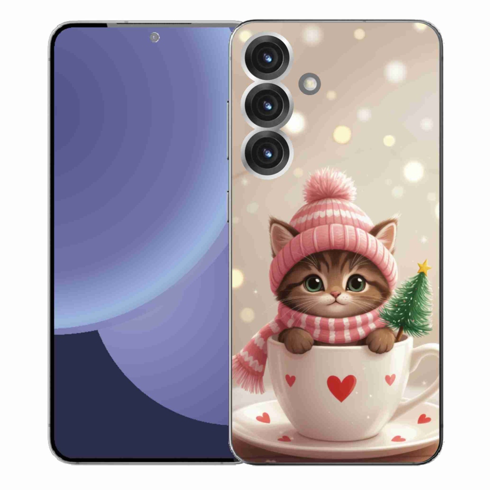Gélový kryt mmCase na Samsung Galaxy S25+ - vianočné mačiatko v hrnčeku
