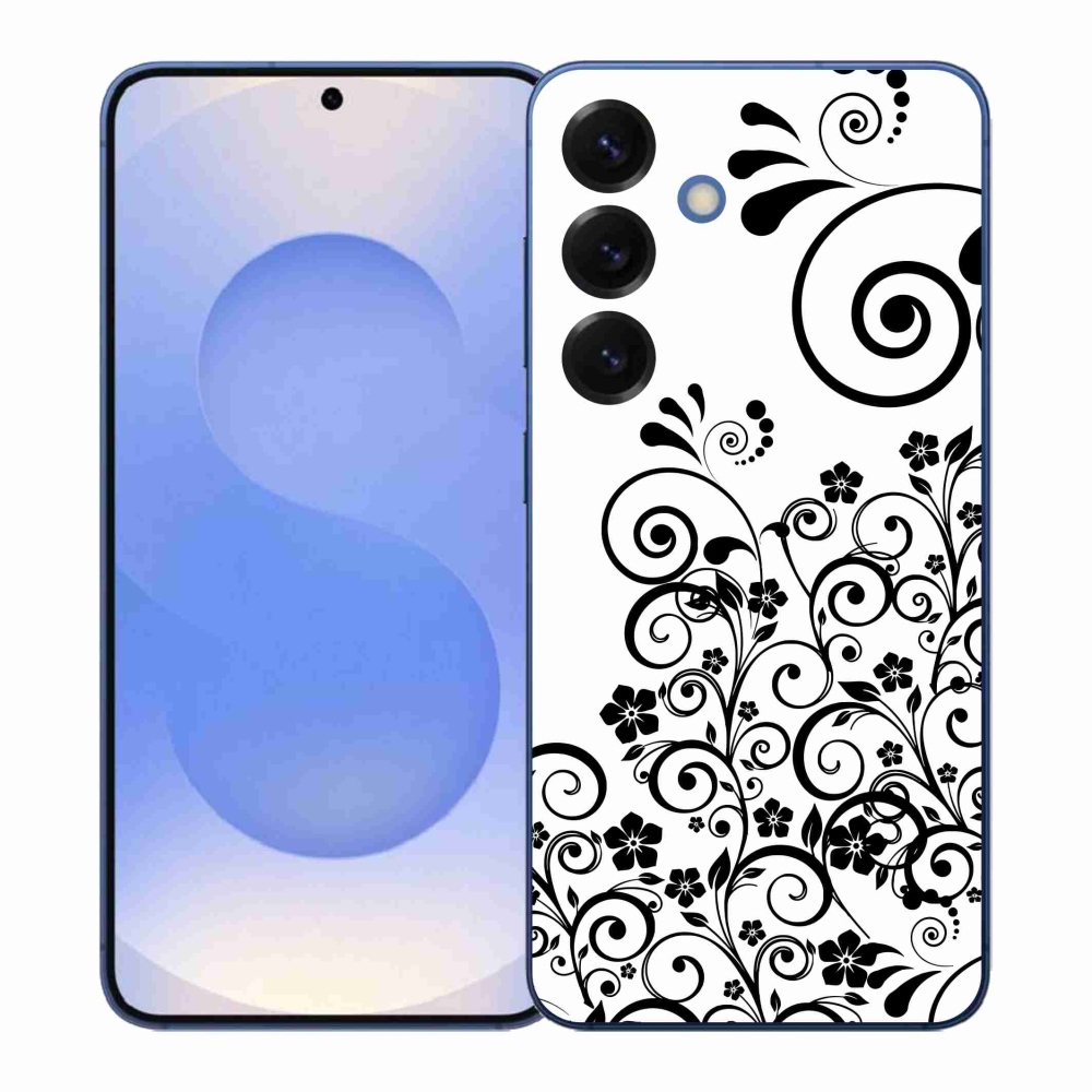 Gélový kryt mmCase na Samsung Galaxy S26+ - čiernobiele kvetinové vzory