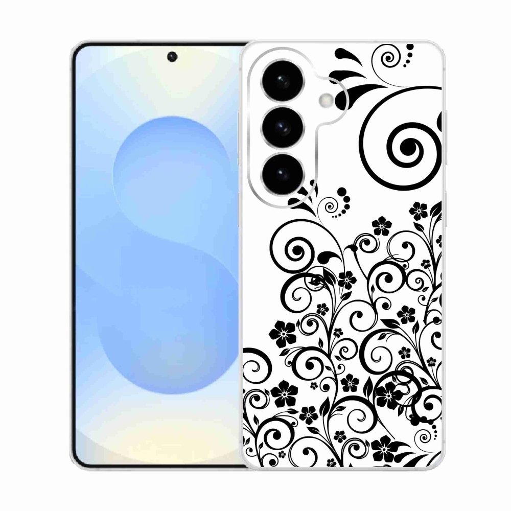 Gélový kryt mmCase na Samsung Galaxy S26 - čiernobiele kvetinové vzory