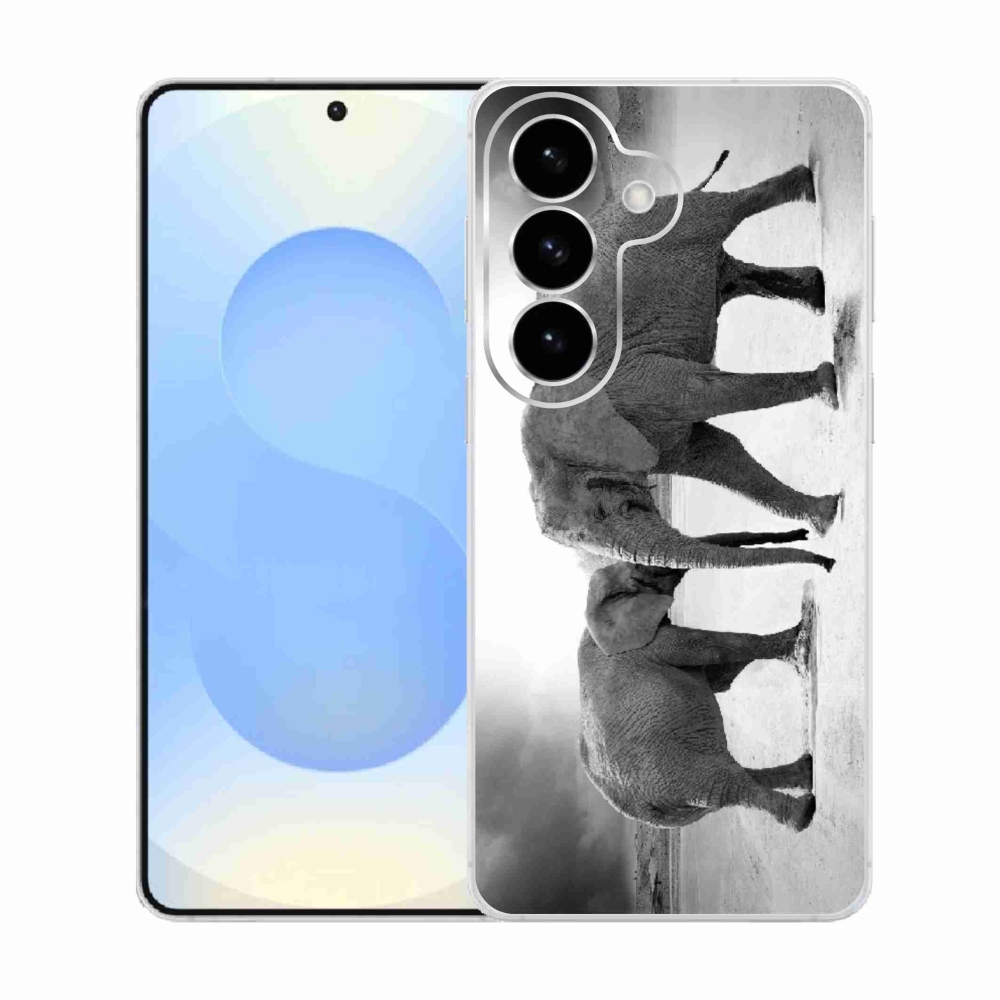 Gélový kryt mmCase na Samsung Galaxy S26 - čiernobieli slony