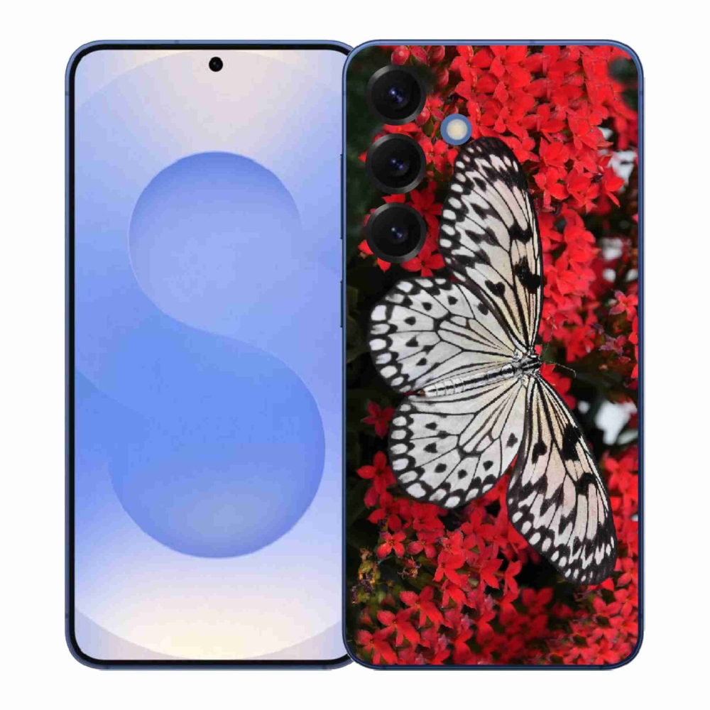 Gélový kryt mmCase na Samsung Galaxy S26+ - čiernobiely motýľ 1