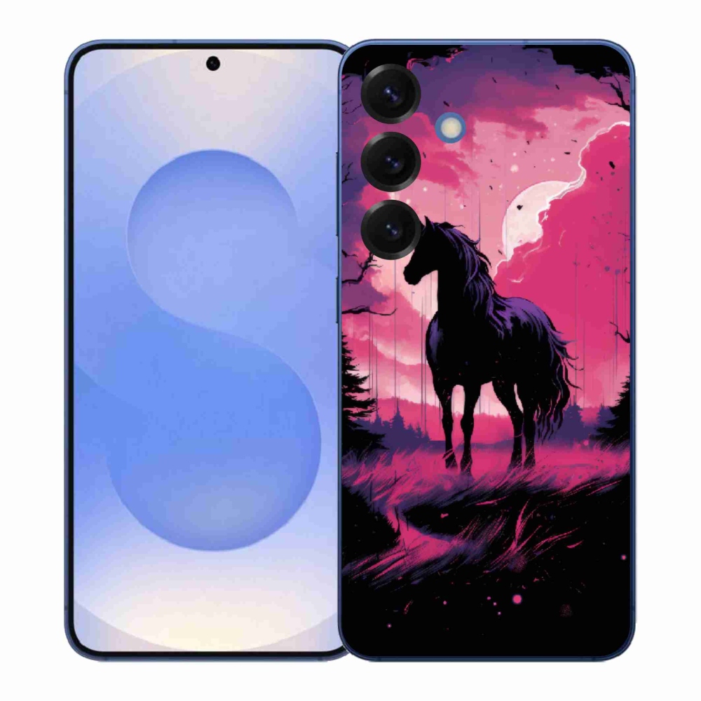 Gélový kryt mmCase na Samsung Galaxy S26+ - čierny kreslený kôň 1