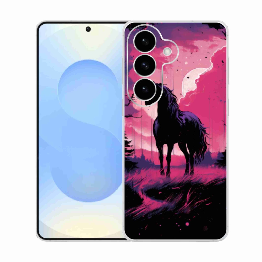 Gélový kryt mmCase na Samsung Galaxy S26 - čierny kreslený kôň 1