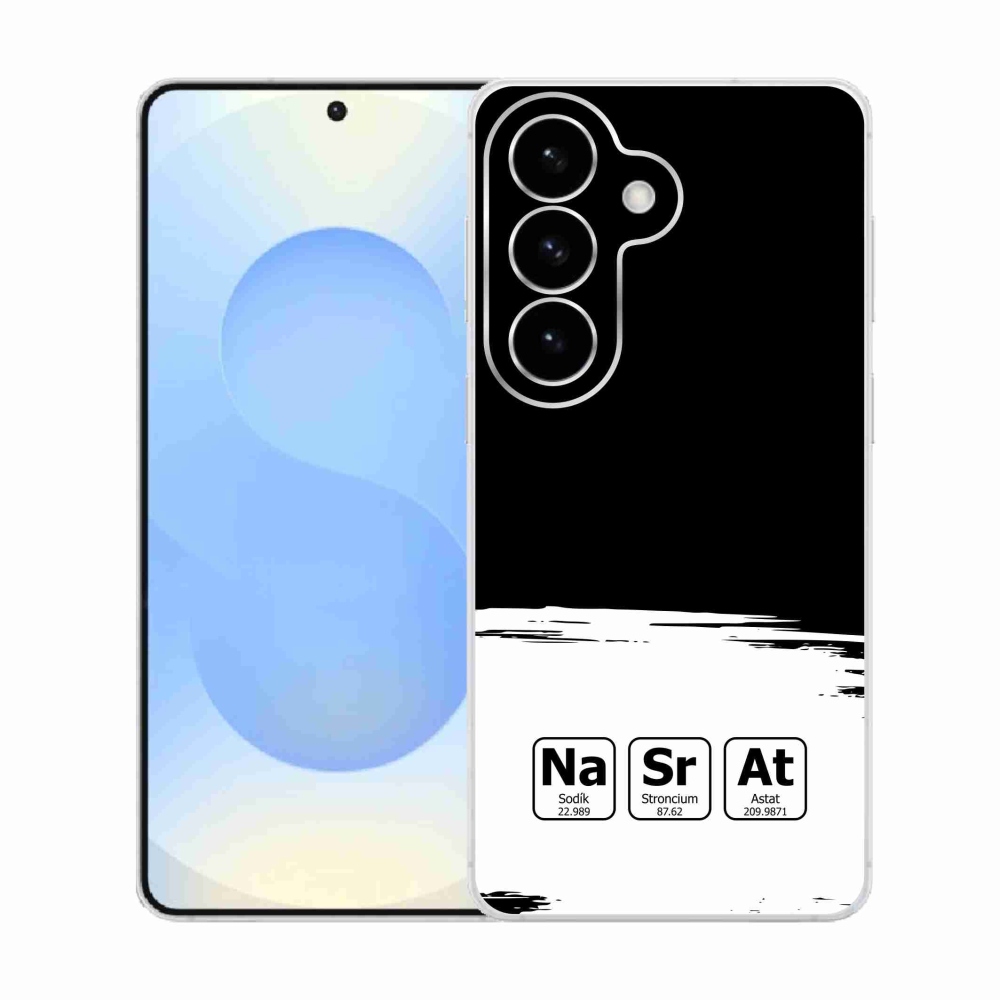 Gélový kryt mmCase na Samsung Galaxy S26 - chemické prvky bieločierne pozadie