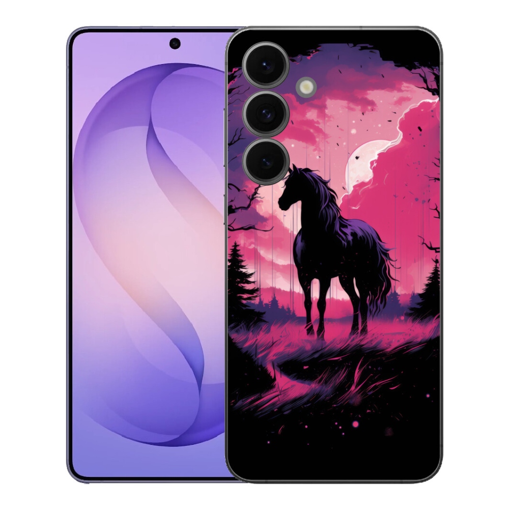 Gélový kryt mmCase na Samsung Galaxy S26 FE - čierny kreslený kôň 1