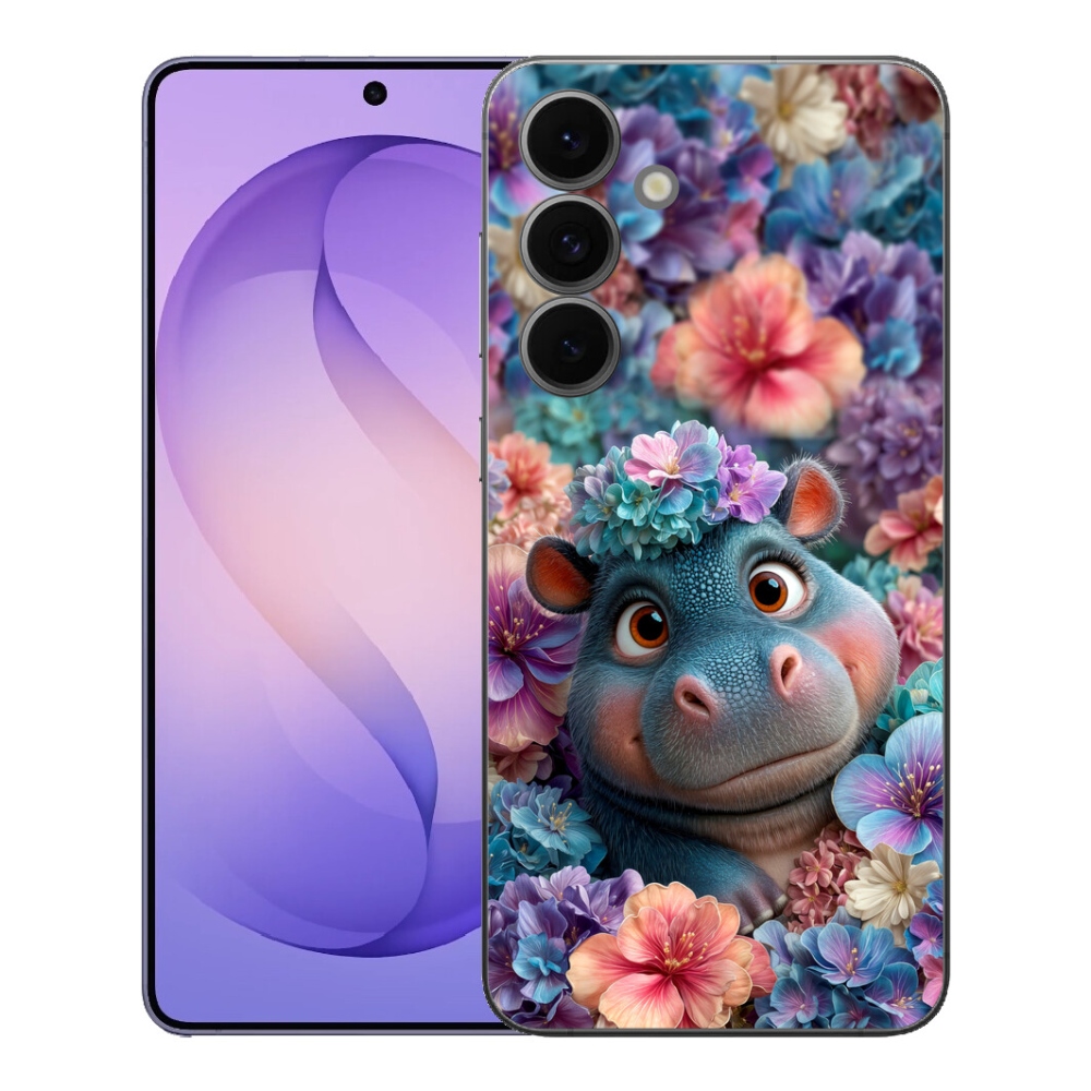 Gélový kryt mmCase na Samsung Galaxy S26 FE - hrošík v kvetoch