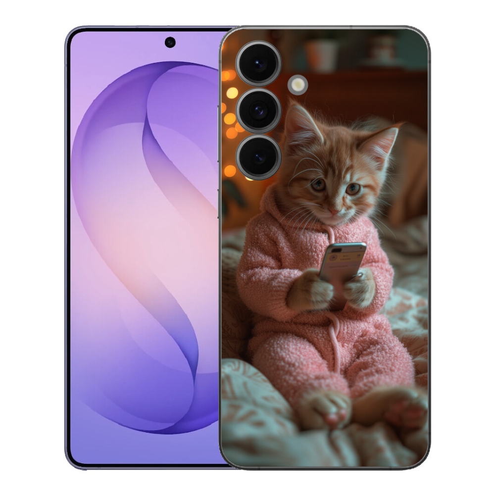 Gélový kryt mmCase na Samsung Galaxy S26 FE - mačiatko s mobilom