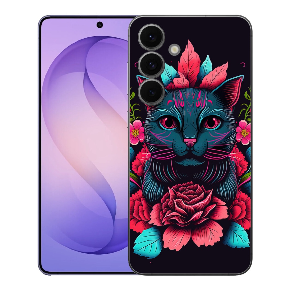 Gélový kryt mmCase na Samsung Galaxy S26 FE - kvety a mačka