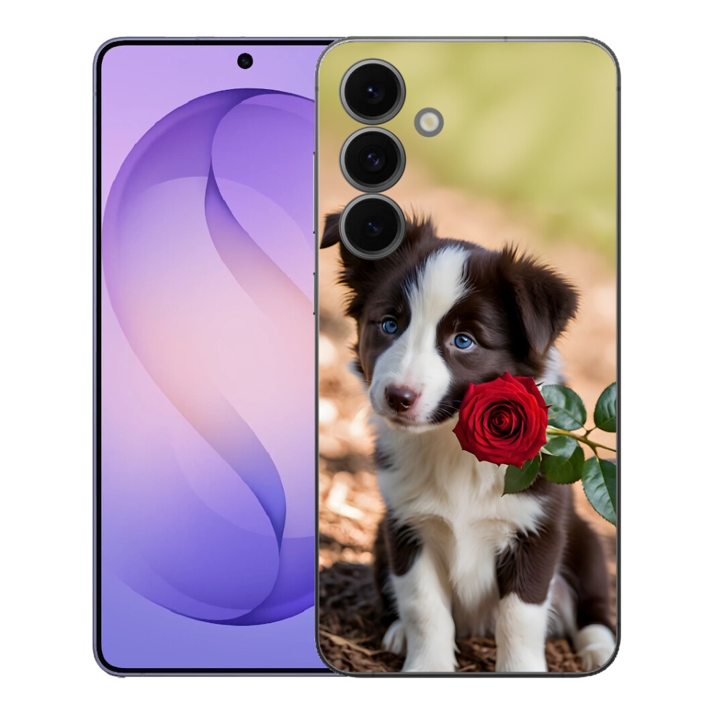 Gélový kryt mmCase na Samsung Galaxy S26 FE - roztomilá border kólia s ružou