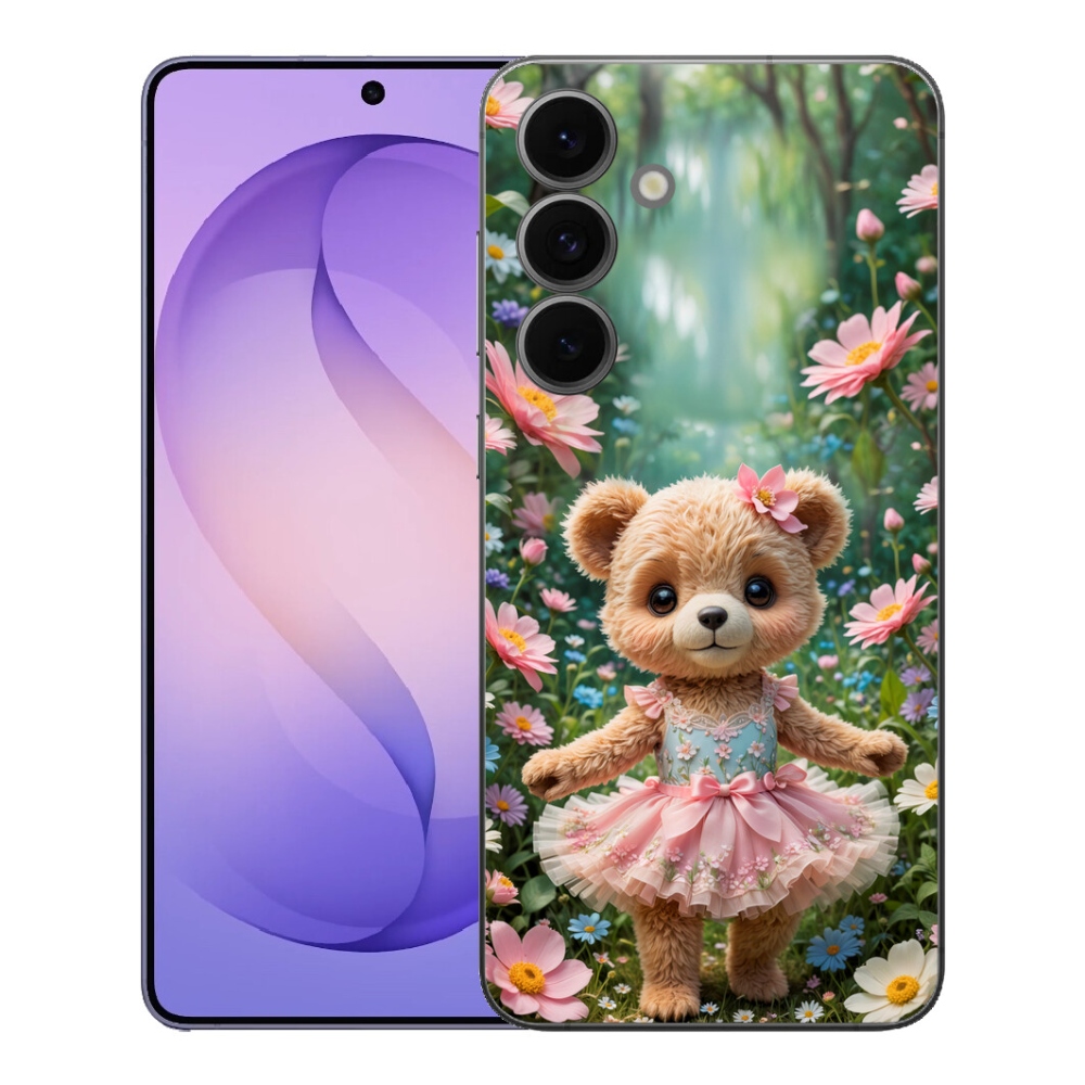 Gélový kryt mmCase na Samsung Galaxy S26 FE - roztomilý medvedík v kvetoch