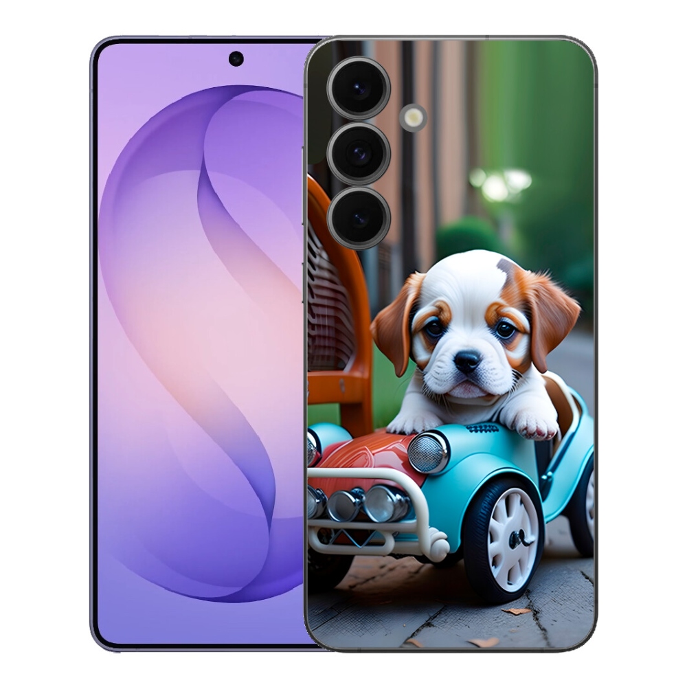 Gélový kryt mmCase na Samsung Galaxy S26 FE - šteňa v retro aute
