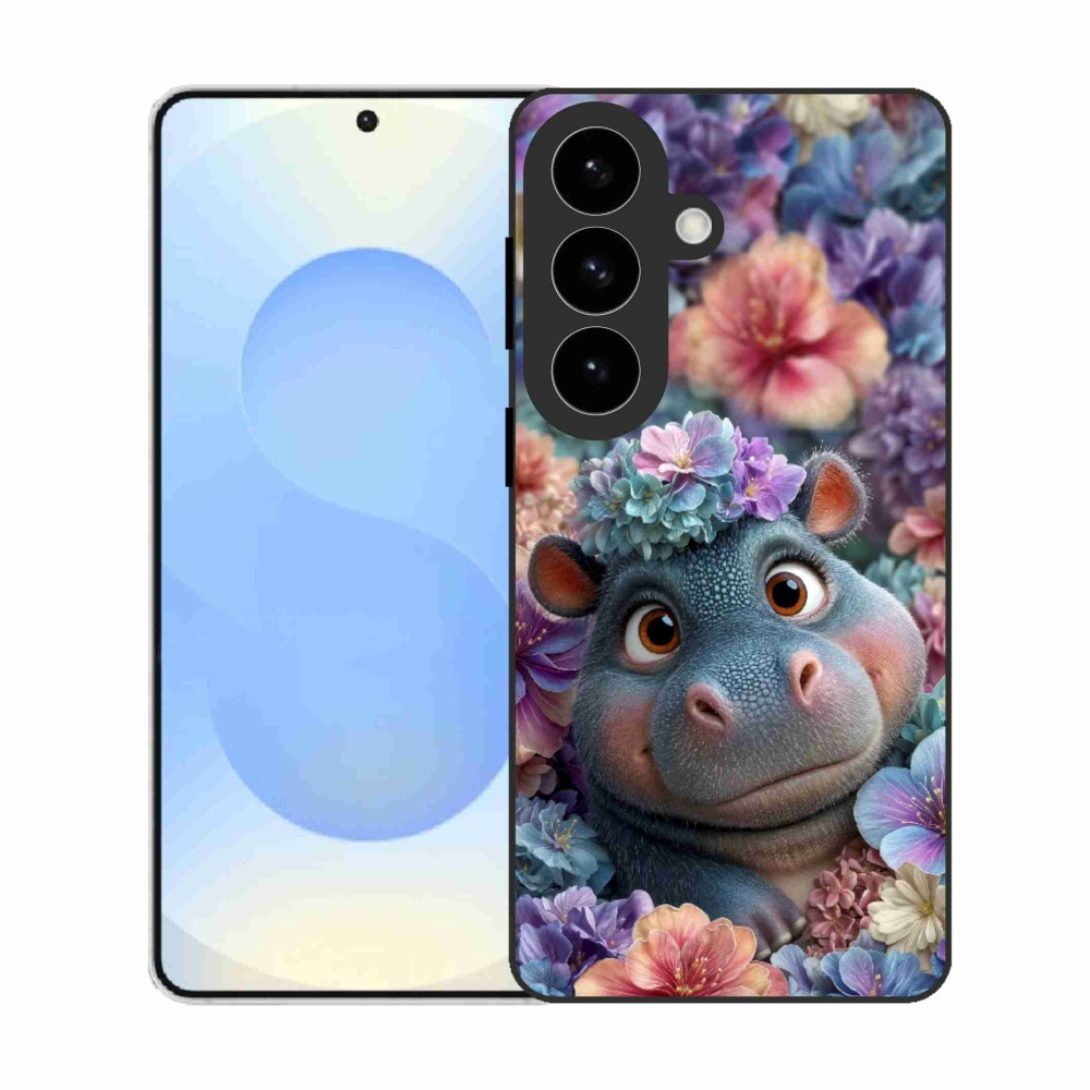 Gélový kryt mmCase na Samsung Galaxy S26 - hrošík v kvetoch