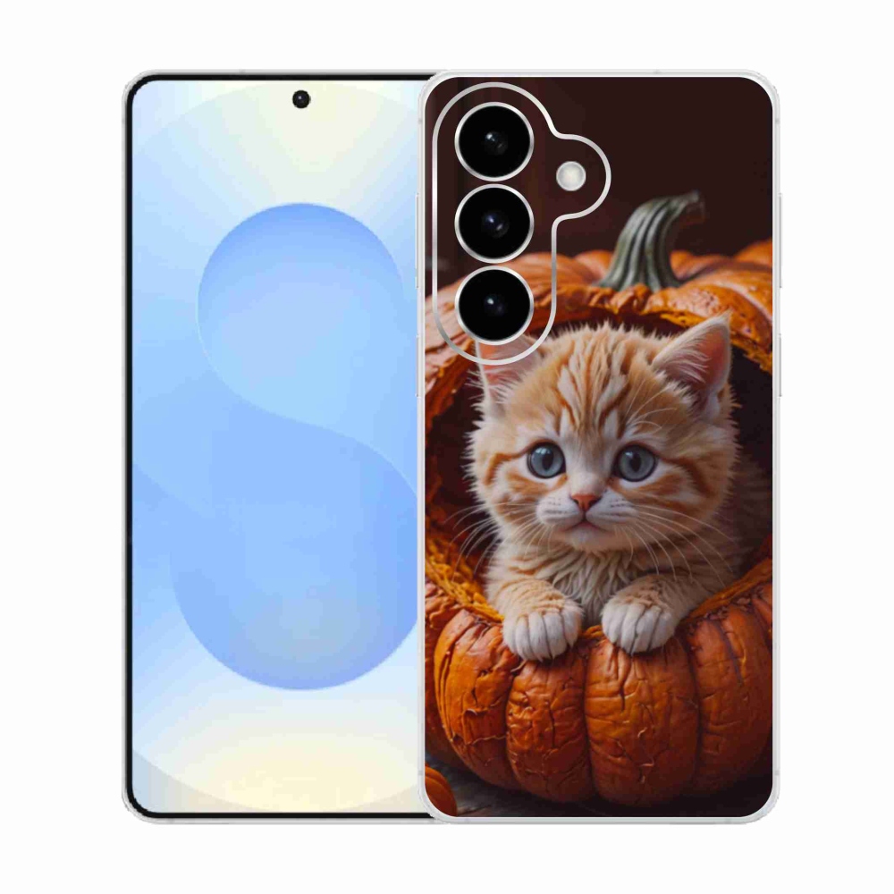 Gélový kryt mmCase na Samsung Galaxy S26 - mačiatko a tekvica 2