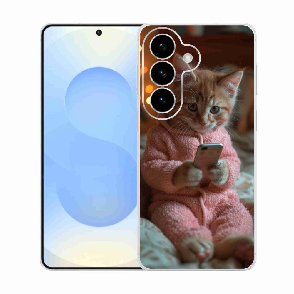 Gélový kryt mmCase na Samsung Galaxy S26 - mačiatko s mobilom