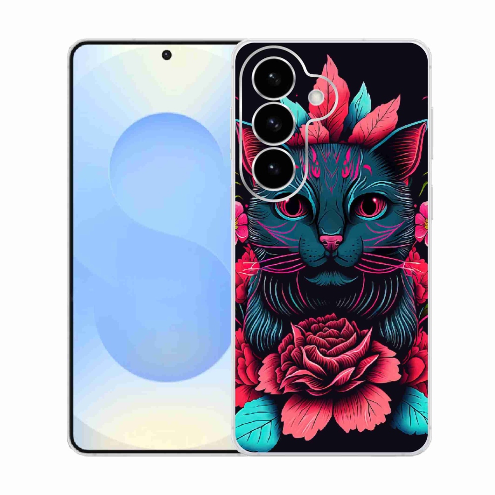 Gélový kryt mmCase na Samsung Galaxy S26 - kvety a mačka