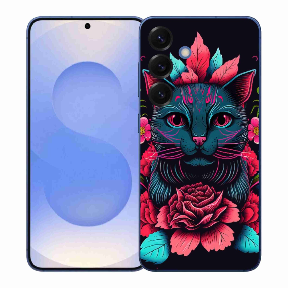 Gélový kryt mmCase na Samsung Galaxy S26+ - kvety a mačka