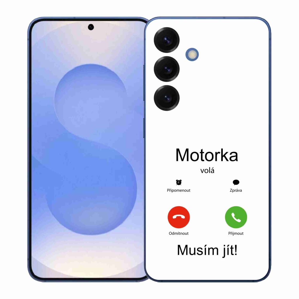 Gélový kryt mmCase na Samsung Galaxy S26+ - motorka volá biele pozadie