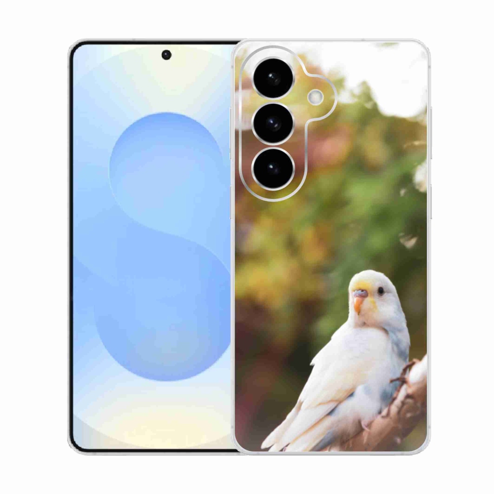 Gélový kryt mmCase na Samsung Galaxy S26 - papagáj andulka biela