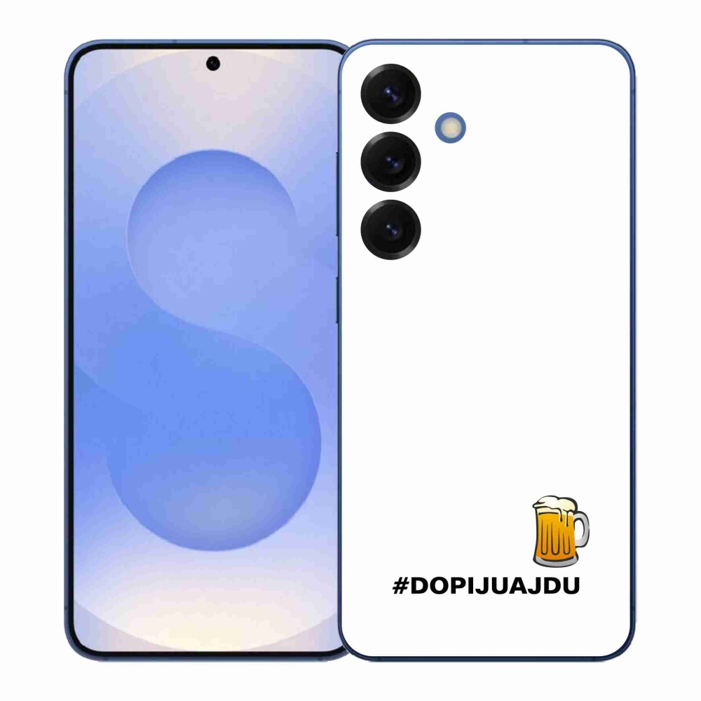 Gélový kryt mmCase na Samsung Galaxy S26+ - pivný motív 1 biele pozadie