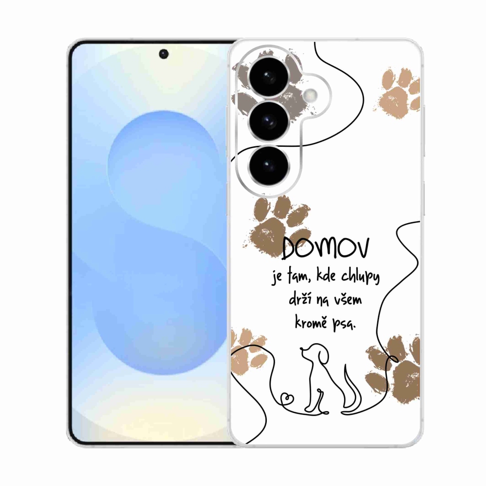 Gélový kryt mmCase na Samsung Galaxy S26 - psí motív biele pozadie