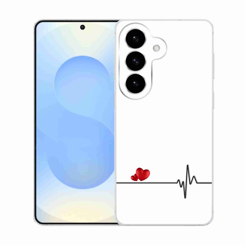 Gélový kryt mmCase na Samsung Galaxy S26 - srdce a tep biele pozadie