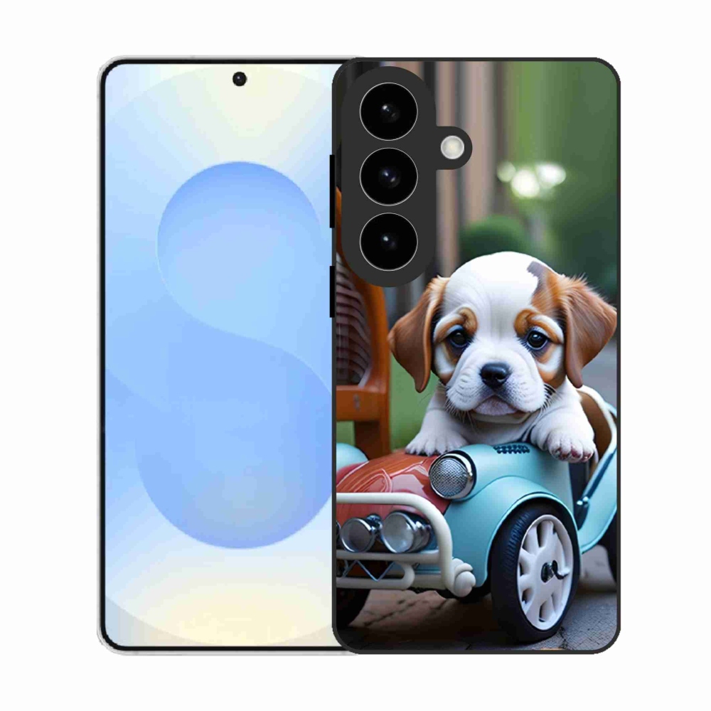 Gélový kryt mmCase na Samsung Galaxy S26 - šteňa v retro aute