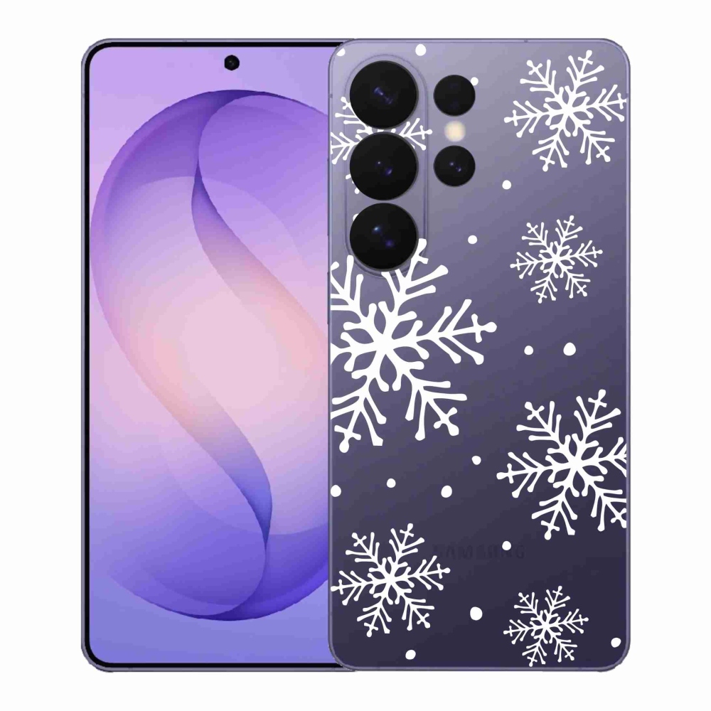 Gélový kryt mmCase na Samsung Galaxy S26 Ultra - biele vločky na priehľadnom pozadí