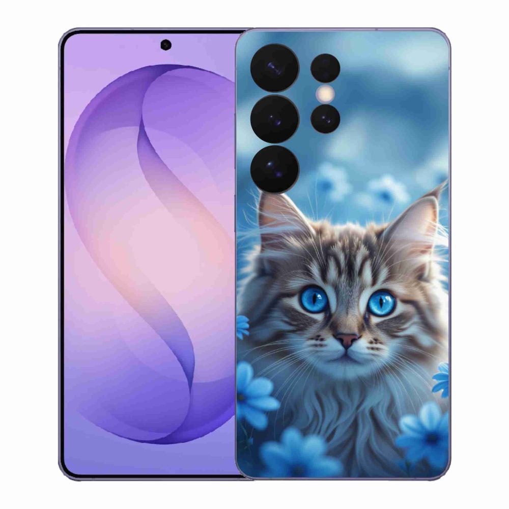 Gélový kryt mmCase na Samsung Galaxy S26 Ultra - mačiatko v modrých kvetoch