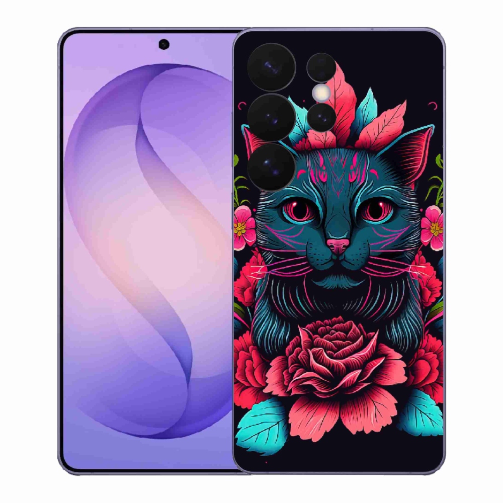 Gélový kryt mmCase na Samsung Galaxy S26 Ultra - kvety a mačka