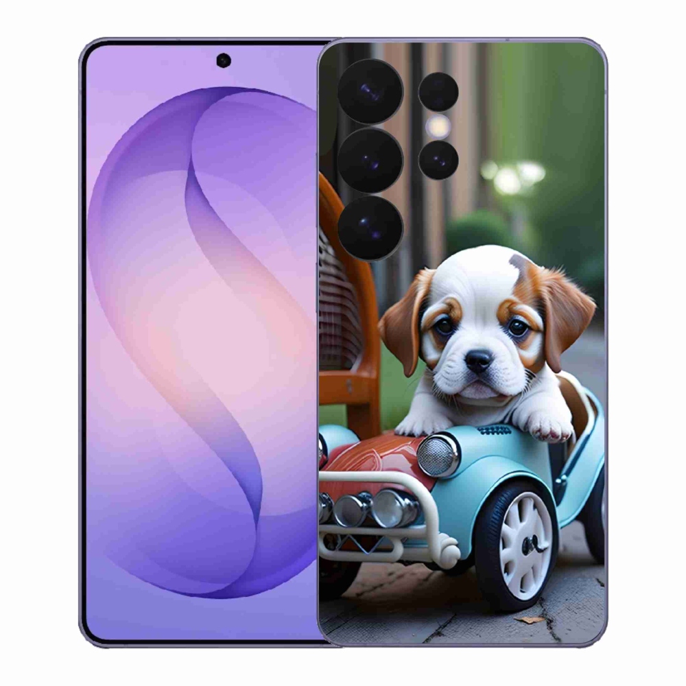 Gélový kryt mmCase na Samsung Galaxy S26 Ultra - šteňa v retro aute