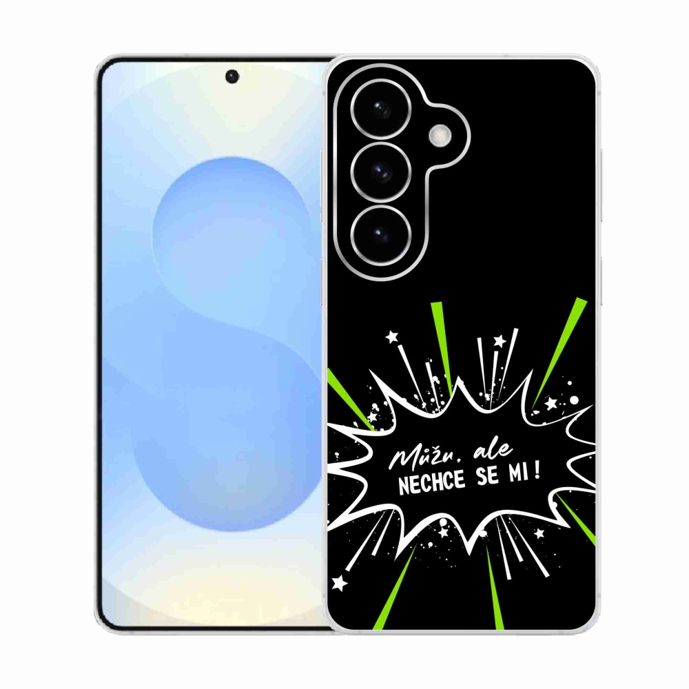 Gélový kryt mmCase na Samsung Galaxy S26 - vtipný text 11 čierne pozadie