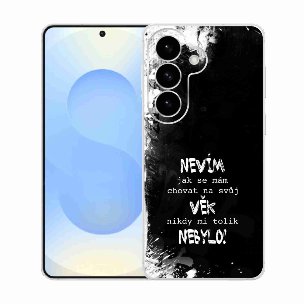 Gélový kryt mmCase na Samsung Galaxy S26 - vtipný text 14 čierne pozadie