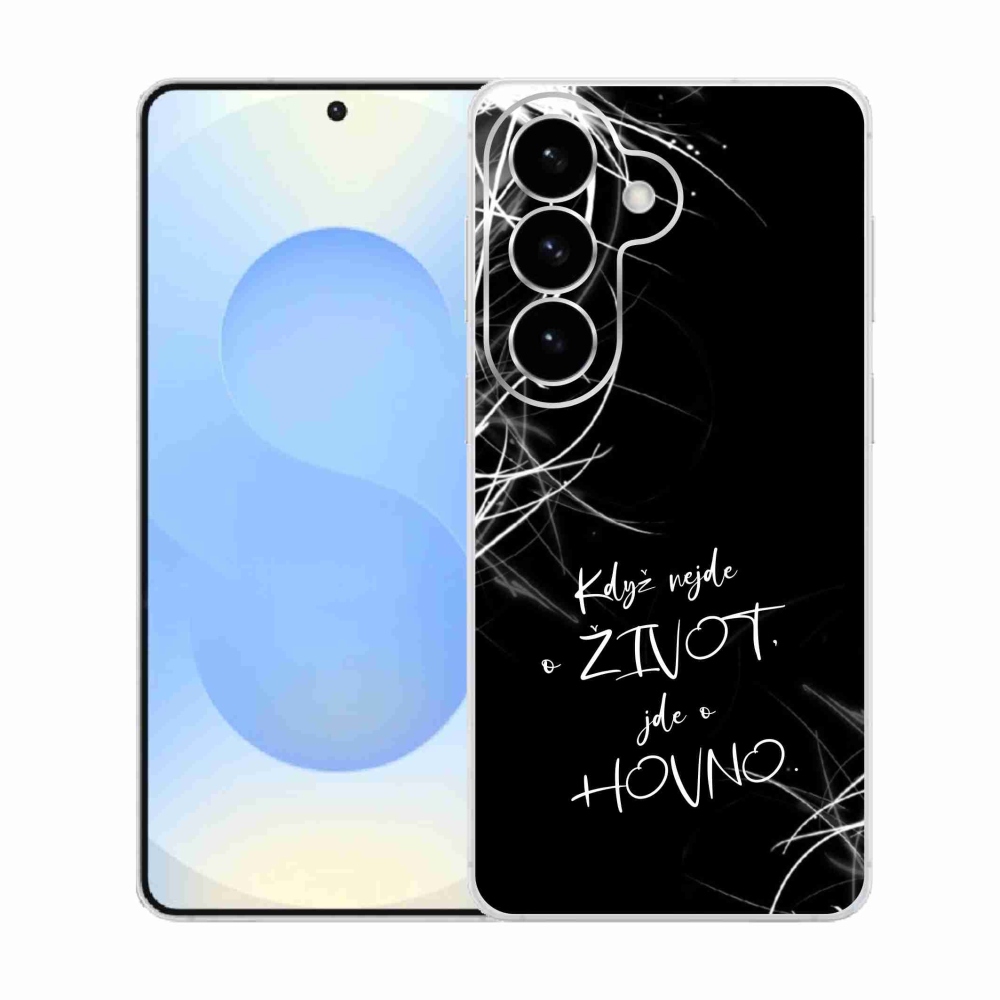 Gélový kryt mmCase na Samsung Galaxy S26 - vtipný text 16 čierne pozadie