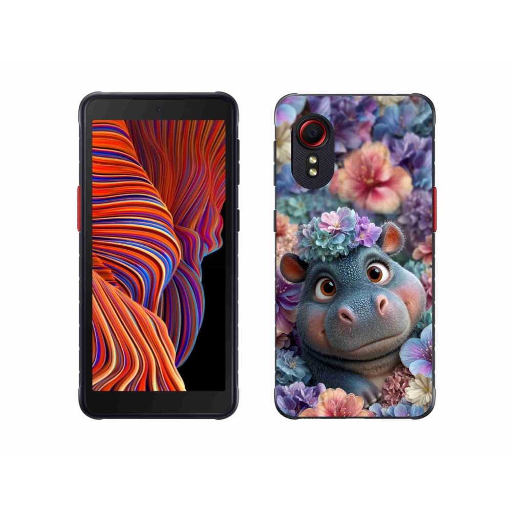 Gélový kryt mmCase na Samsung Galaxy Xcover 5 - hrošík v kvetoch