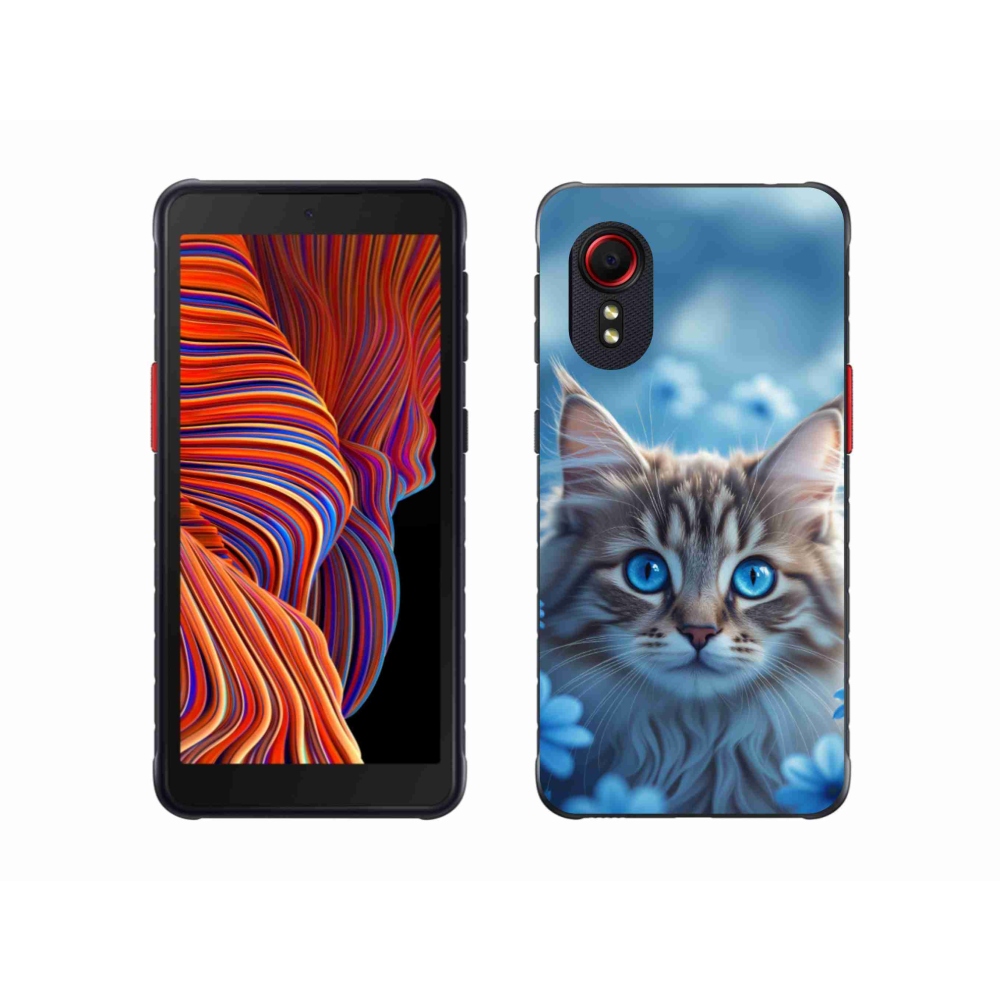 Gélový kryt mmCase na Samsung Galaxy Xcover 5 - mačiatko v modrých kvetoch