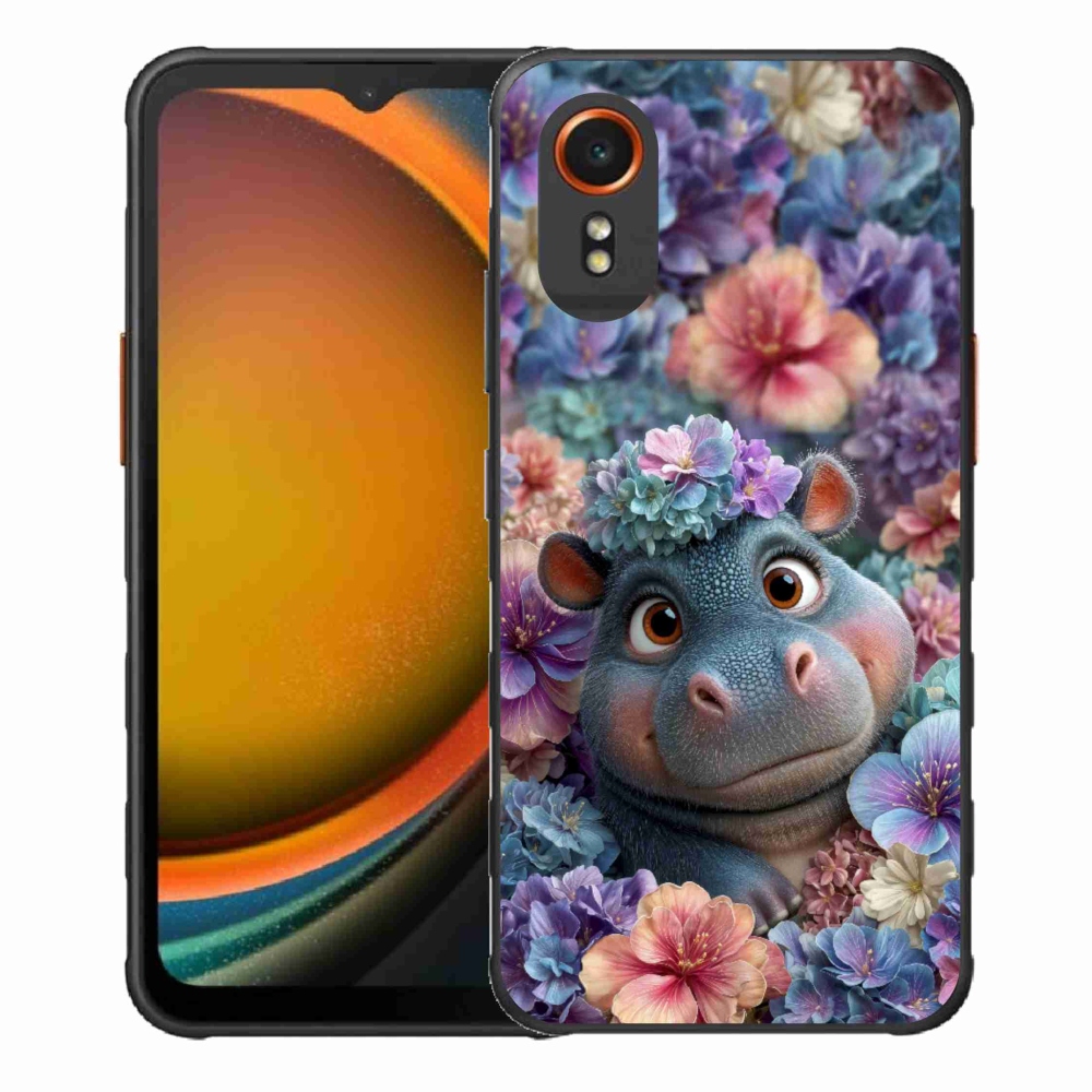 Gélový kryt mmCase na Samsung Galaxy Xcover 7 - hrošík v kvetoch