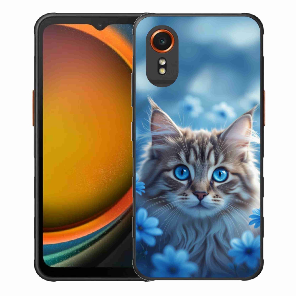 Gélový kryt mmCase na Samsung Galaxy Xcover 7 - mačiatko v modrých kvetoch
