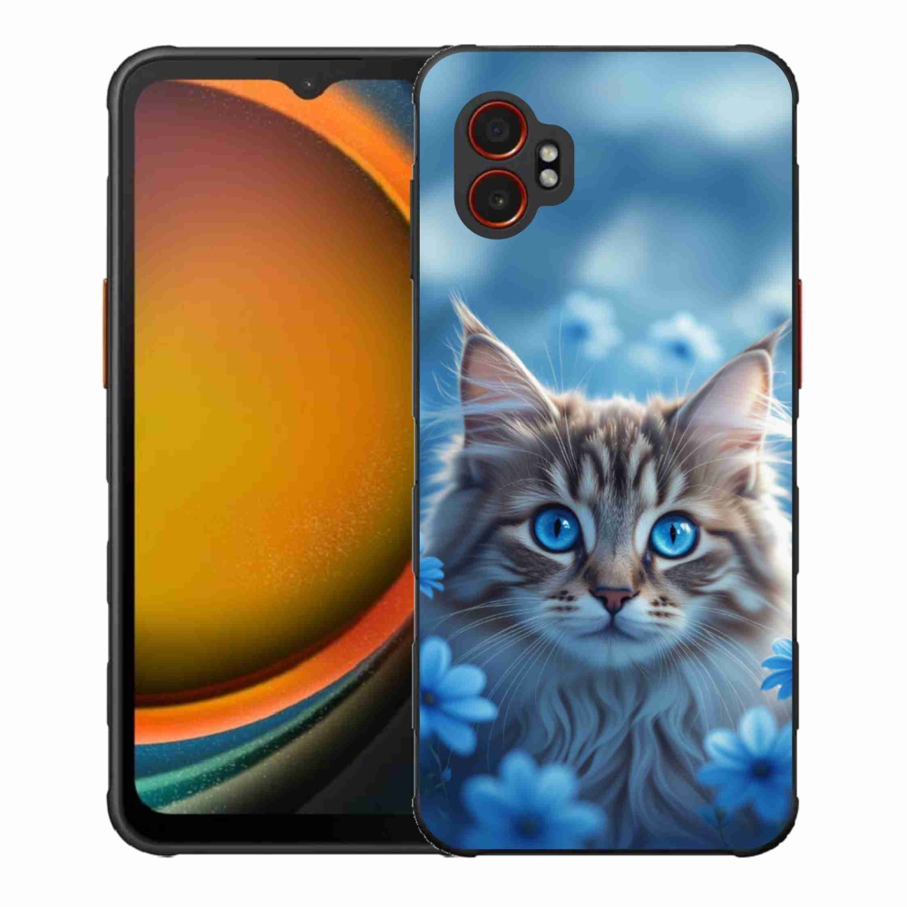 Gélový kryt mmCase na Samsung Galaxy Xcover 7 Pro - mačiatko v modrých kvetoch