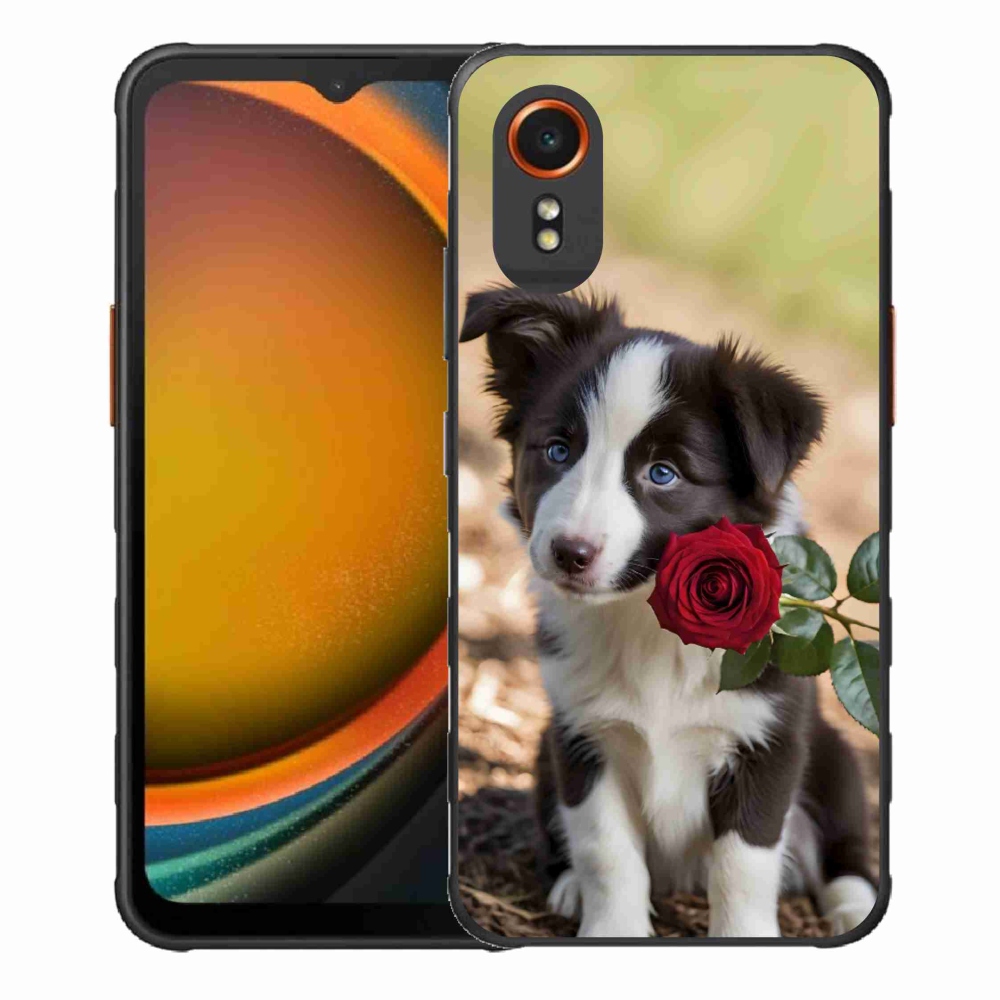 Gélový kryt mmCase na Samsung Galaxy Xcover 7 - roztomilá border kólia s ružou
