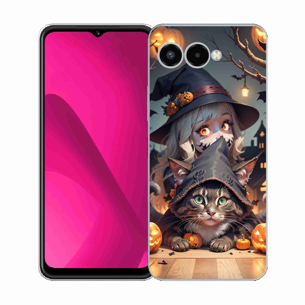 Gélový kryt mmCase na T-Mobile T Phone 3 - čarodejnica s mačkou