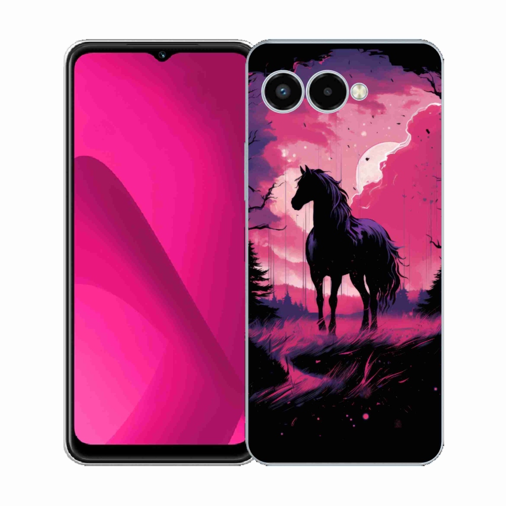 Gélový kryt mmCase na T-Mobile T Phone 3 - čierny kreslený kôň 1