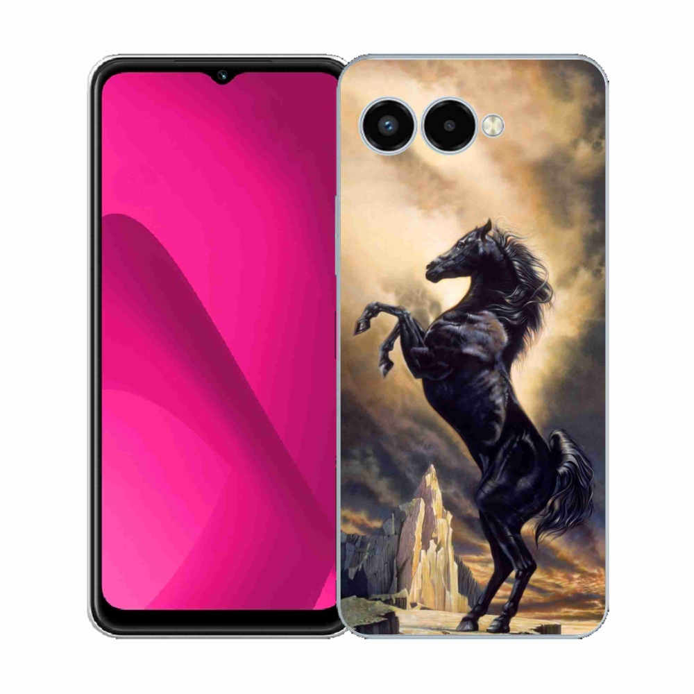 Gélový kryt mmCase na T-Mobile T Phone 3 - čierny kreslený kôň
