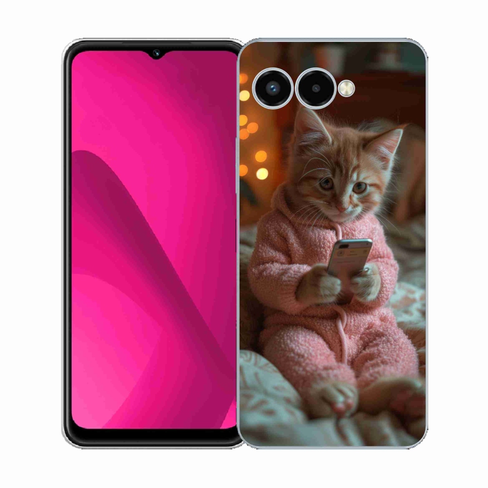 Gélový kryt mmCase na T-Mobile T Phone 3 - mačiatko s mobilom
