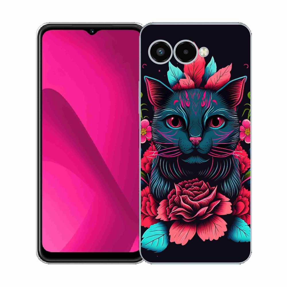 Gélový kryt mmCase na T-Mobile T Phone 3 - kvety a mačka