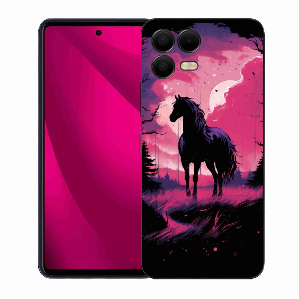 Gélový kryt mmCase na T-Mobile T Phone 3 Pro - čierny kreslený kôň 1