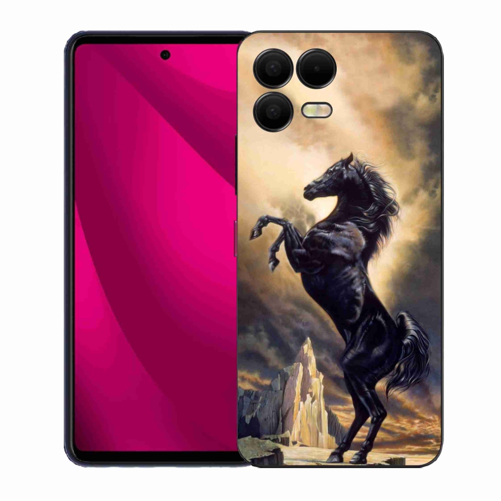 Gélový kryt mmCase na T-Mobile T Phone 3 Pro - čierny kreslený kôň