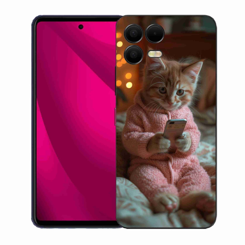 Gélový kryt mmCase na T-Mobile T Phone 3 Pro - mačiatko s mobilom