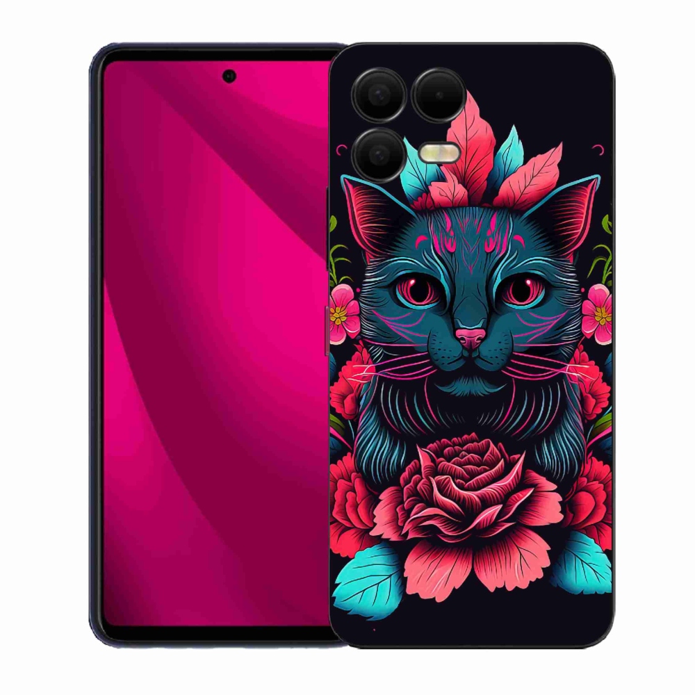 Gélový kryt mmCase na T-Mobile T Phone 3 Pro - kvety a mačka