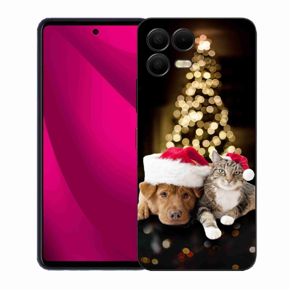 Gélový kryt mmCase na T-Mobile T Phone 3 Pro - vianočný pes a mačka